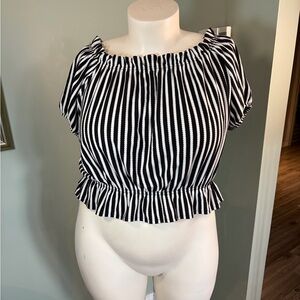 119. H&M Black & White Striped Off-Shoulder Crop Top